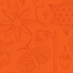 Alison Glass 2020 Sunprint Range Embroidery Pumpkin, drawn designs in deep orange, Bright Quilting
