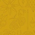Alison Glass 2020 Sunprint Range Embroidery Yarrow, drawn designs in ochre, Bright Quilting