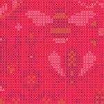 Alison Glass 2020 Sunprint Range Menagerie Salmon, cross stitch effect in cerise and pink, Bright Quilting