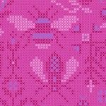 Alison Glass 2020 Sunprint Range Menagerie Dahlia, cross stitch effect in pink and blue, Bright Quilting
