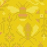 Alison Glass 2020 Sunprint Range Menagerie Pencil, cross stitch effect in yellow and pink, Bright Quilting