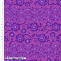 Craft Cotton Makoti Purple Flower Border Fabric, Bright Quilting