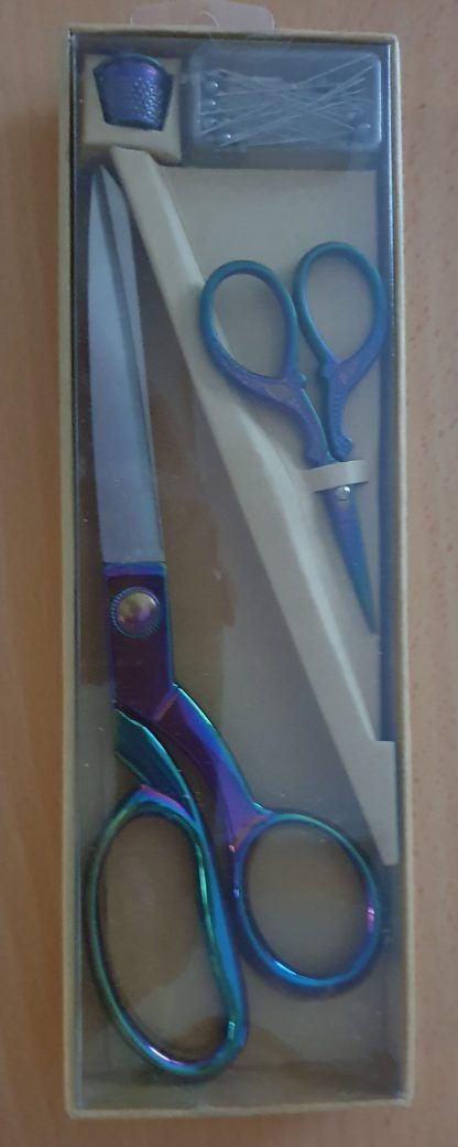 Rainbow Scissor Gift Set 21.5cm Shears, 11.5cm Embroidery Scissors with Thimble and Pins