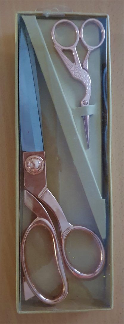 Rose Gold Scissor Gift Set 25.5cm Shears, 11.5cm Stork Scissors with Thimble and Pins Bright Quilting