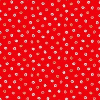 Makower Pamper Fabric Range - Red, Pink and Grey Lips on Red Fabric Bright Quilting