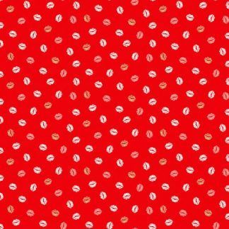Makower Pamper Fabric Range - Red, Pink and Grey Lips on Red Fabric Bright Quilting