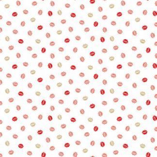 Makower Pamper Fabric Range - Red, Pink and Grey Lips on White Fabric Bright Quilting