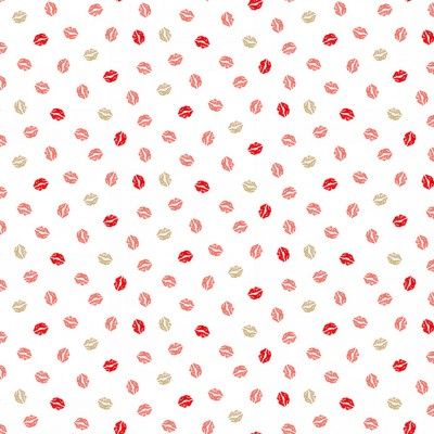 Makower Pamper Fabric Range - Red, Pink and Grey Lips on White Fabric Bright Quilting