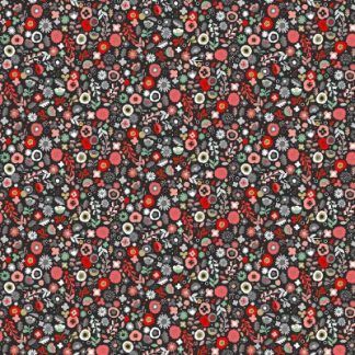 Makower Pamper Fabric Range - Floral in Red, Pink and Grey on Grey Fabric Bright Quilting