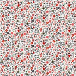 Makower Pamper Fabric Range - Floral in Red, Pink and Grey on White Fabric Bright Quilting