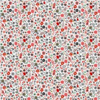 Makower Pamper Fabric Range - Floral in Red, Pink and Grey on White Fabric Bright Quilting