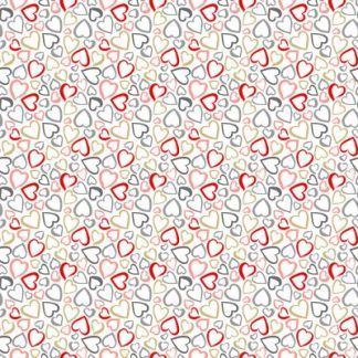 Makower Pamper Fabric Range - Red, Pink and Grey Hearts on White Fabric Bright Quilting