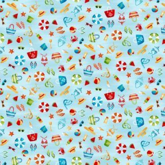 Makower Beside The Sea - Icon Scatter on Light Blue Fabric Bright Quilting