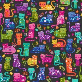 Makower Katie's Cats Range - Multicoloured Cats on Grey Fabric Bright Quilting