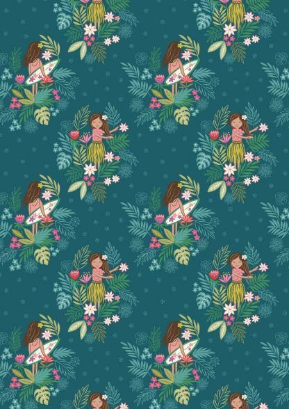 Lewis and Irene Island Girl Island Girl on Dark Teal Fabric Bright Quilting
