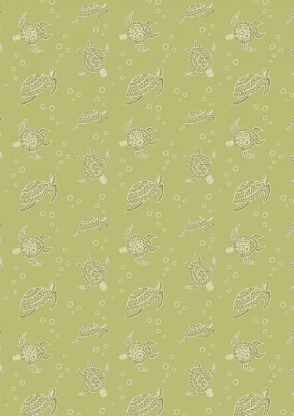 Lewis and Irene Island Girl Turtles on Light Lime Fabric Bright Quilting