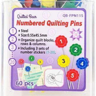QB Flower head pins with number stickers Bright Quilting