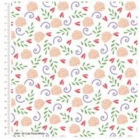 Craft Cotton Cute Florals White fabric. Bright Quilting