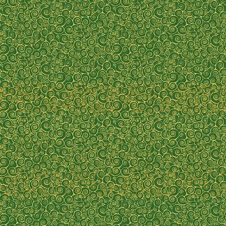 Makower Classic Foliage Scrolls Gold Scrolls on a Green background Bright Quilting