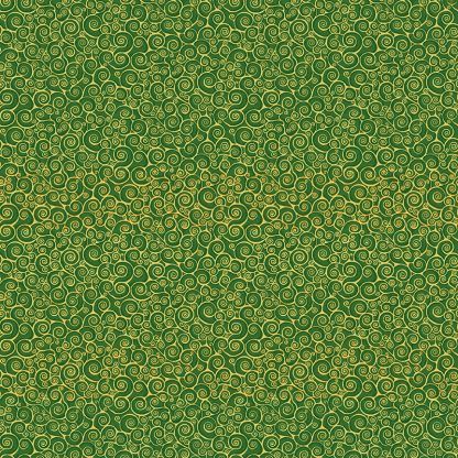 Makower Classic Foliage Scrolls Gold Scrolls on a Green background Bright Quilting