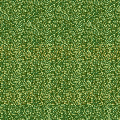Makower Classic Foliage Scrolls Gold Scrolls on a Green background Bright Quilting