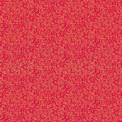 Makower Classic Foliage Scrolls Gold Scrolls on a Red background Bright Quilting