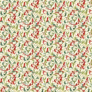Makower Classic Foliage Decorative Scrolls Green and Red Scrolls on a Cream background Bright Quilting