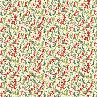 Makower Classic Foliage Decorative Scrolls Green and Red Scrolls on a Cream background Bright Quilting