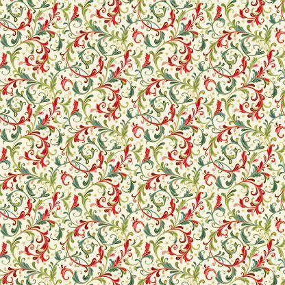 Makower Classic Foliage Decorative Scrolls Green and Red Scrolls on a Cream background Bright Quilting