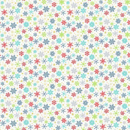 Makower Santa Express Snowflakes White background with colourful snowflakes Bright Quilting