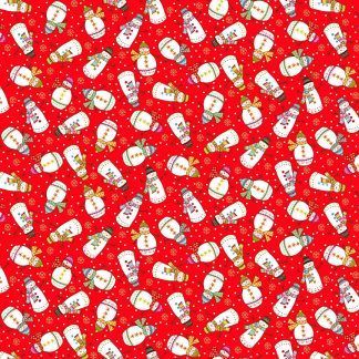 Makower Santa Express Snowmen Red background with colourful snowmen Bright Quilting