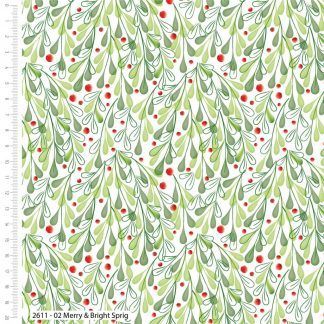 Craft Cotton Merry and Bright Berry Sprig in Green, Red and White Bright Quilting