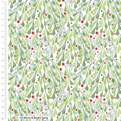Craft Cotton Merry and Bright Berry Sprig in Green, Red and White Bright Quilting