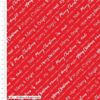 Craft Cotton Merry and Bright Script Red and White Bright Quilting