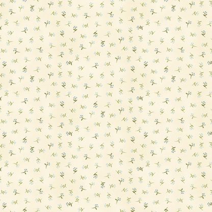 Makower Tranquillity Sprig Cream Background with Blue Flowers Bright Quilting