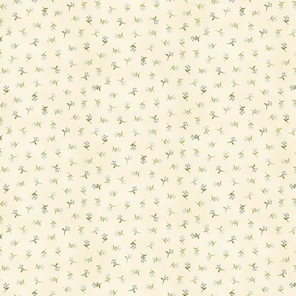 Makower Tranquillity Sprig Cream Background with Blue Flowers Bright Quilting