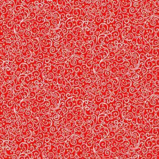 Makower 2021 Scandi Christmas Fabric Red Background with White Scrolls and Gold Metallic Stars Bright Quilting