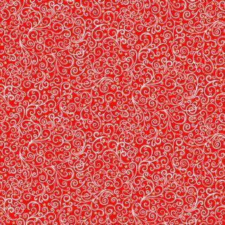 Makower 2021 Scandi Christmas Fabric Red Background with White Scrolls and Gold Metallic Stars Bright Quilting