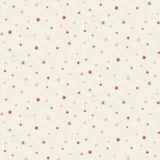Makower 2021 Scandi Christmas Fabric Cream Background with Red, Grey and Gold Metallic Stars Bright Quilting