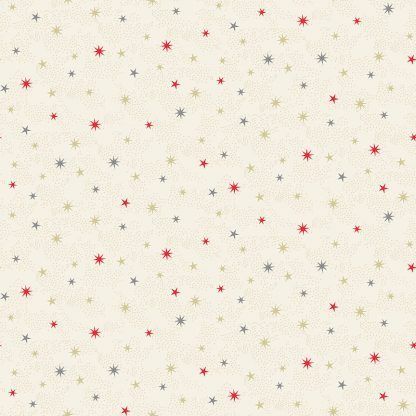 Makower 2021 Scandi Christmas Fabric Cream Background with Red, Grey and Gold Metallic Stars Bright Quilting