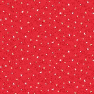 Makower 2021 Scandi Christmas Fabric Red Background with White and Gold Metallic Stars Bright Quilting