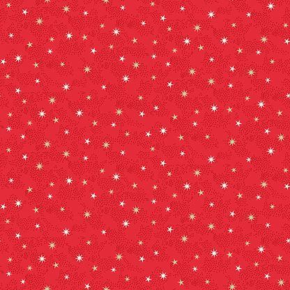 Makower 2021 Scandi Christmas Fabric Red Background with White and Gold Metallic Stars Bright Quilting