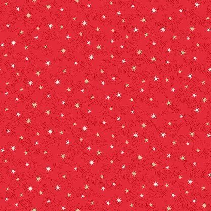 Makower 2021 Scandi Christmas Fabric Red Background with White and Gold Metallic Stars Bright Quilting
