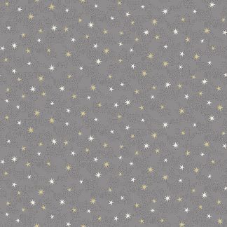 Makower 2021 Scandi Christmas Fabric Grey Background with White and Gold Metallic Stars Bright Quilting