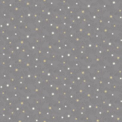 Makower 2021 Scandi Christmas Fabric Grey Background with White and Gold Metallic Stars Bright Quilting