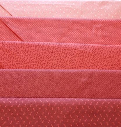 Andover Ditzy Tonal Rouge Fabric Fat Quarter Bundle. Six different fabrics in shades of Red and Pink Bright Quilting