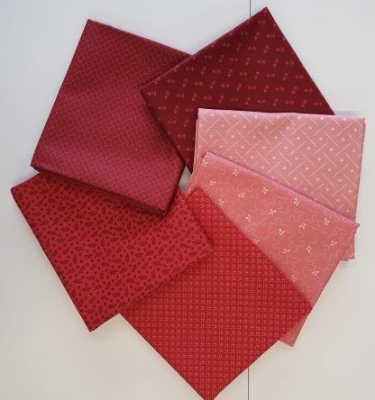 Andover Ditzy Tonal Rouge Fabric Fat Quarter Bundle. Six different fabrics in shades of Red and Pink Bright Quilting