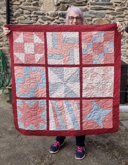 An example of Sampler Quilt from my Beginners Class Bright Quilting