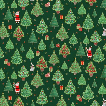 Makower Merry Christmas Trees Green - Bright Quilting