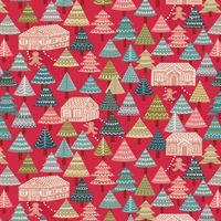 Lewis and Irene Gingerbread Season Fabric C84.2 Blue, Green and Pink Fir Trees on a red background Bright Quilting